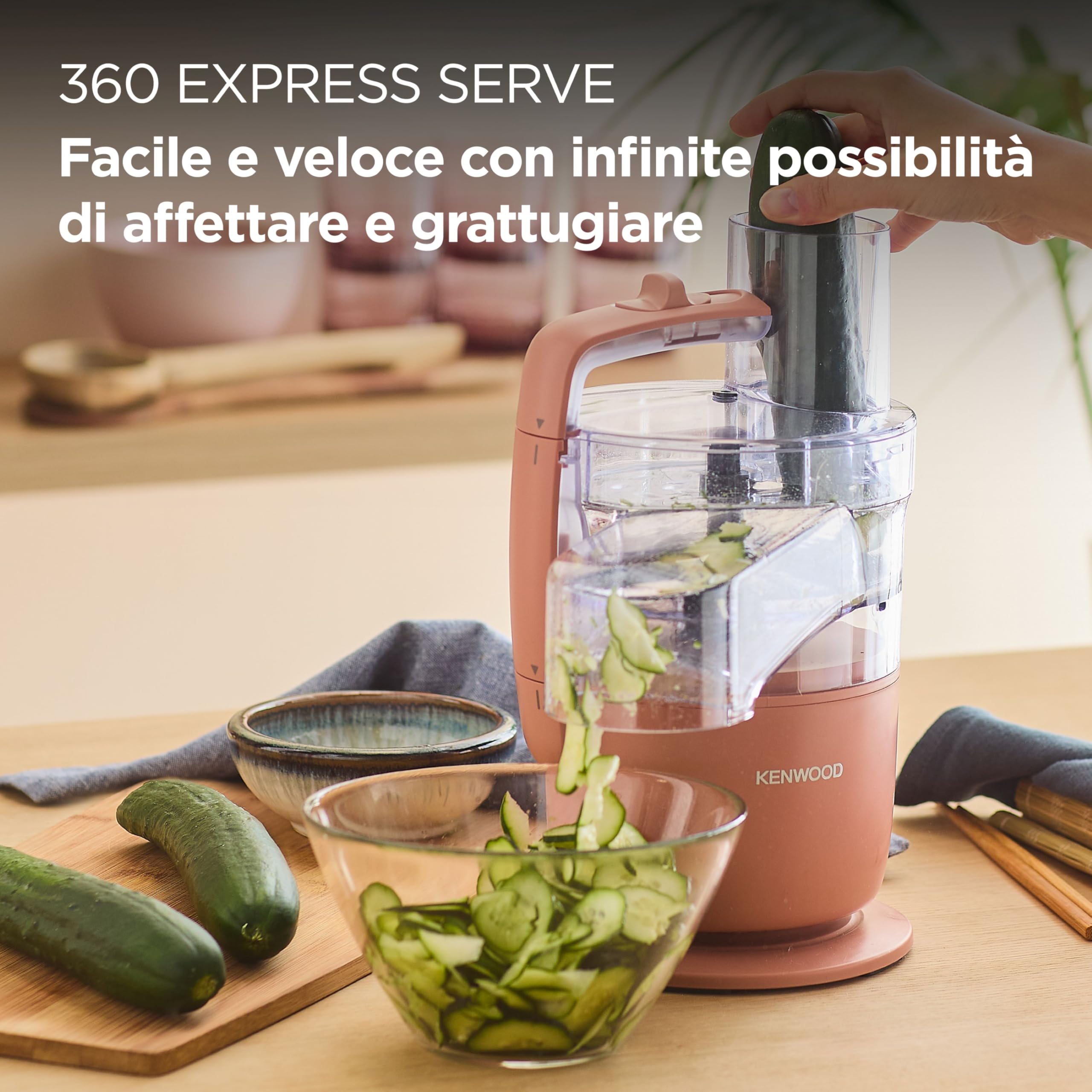 Kenwood MultiPro Go FDP22.​130RD, Robot da Cucina, Trita, Affetta, Grattugia, Riduce in Purea e Impasta, 360° Express Serve, Ciotola da 1.3L, Lame per Impastare, Disco da 4 mm, 650W, Rosso Argilla