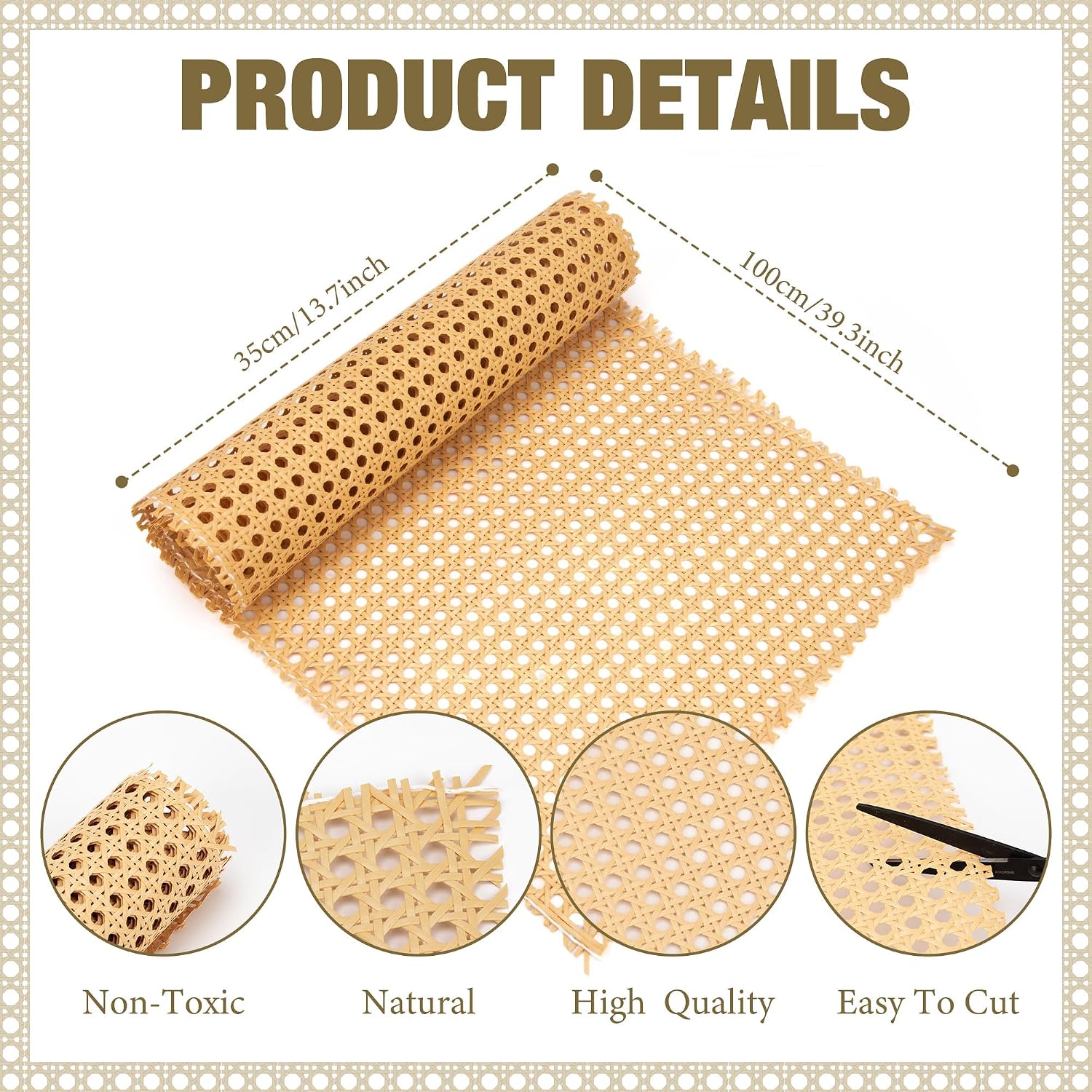 15 Pcs Rattan Repair Kit,Caning Material for Chairs,Wicker Mesh Roll, Dark