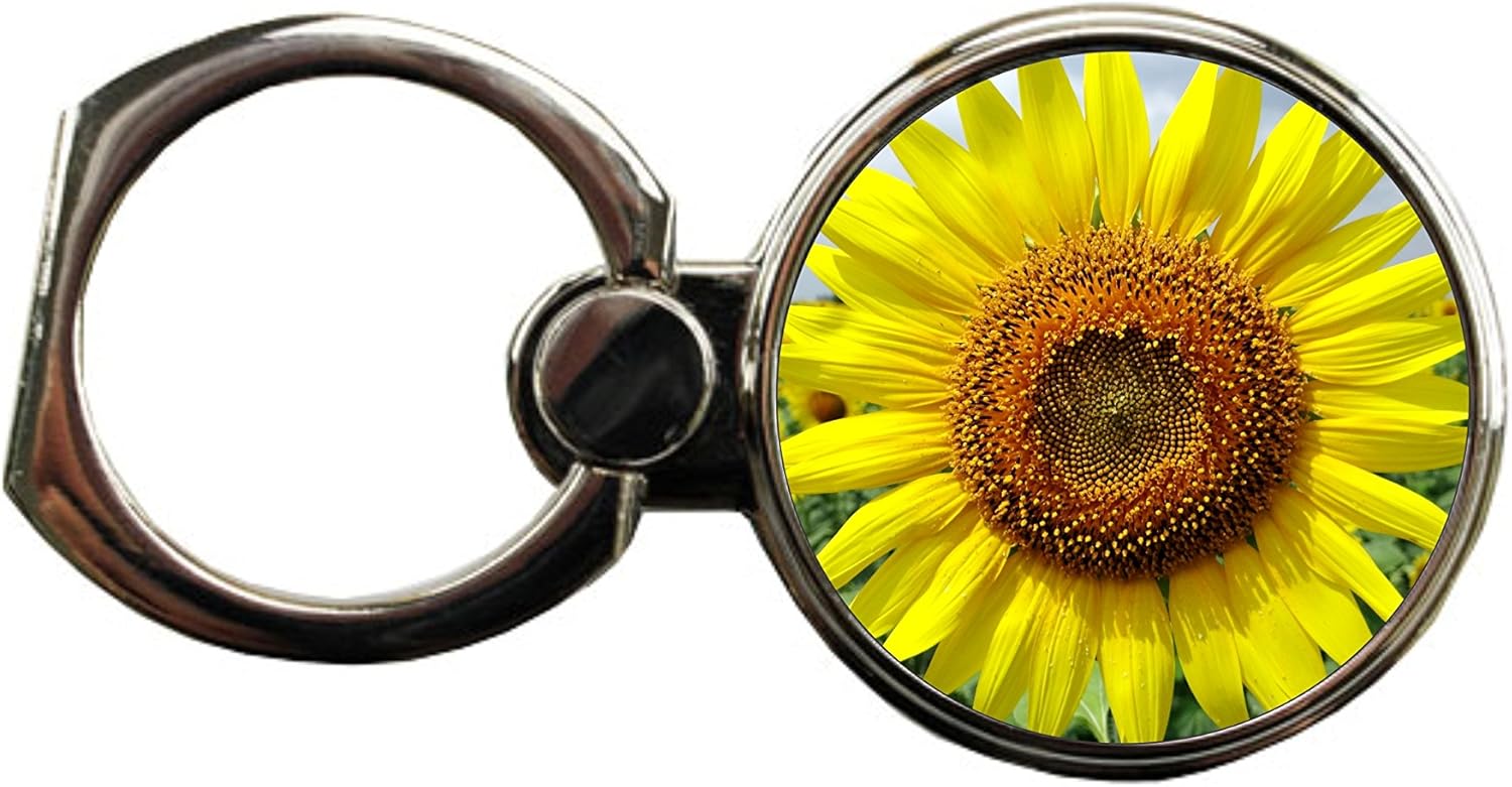 Bright Sunflower Round Ring Phone Holder Stand in Silver
