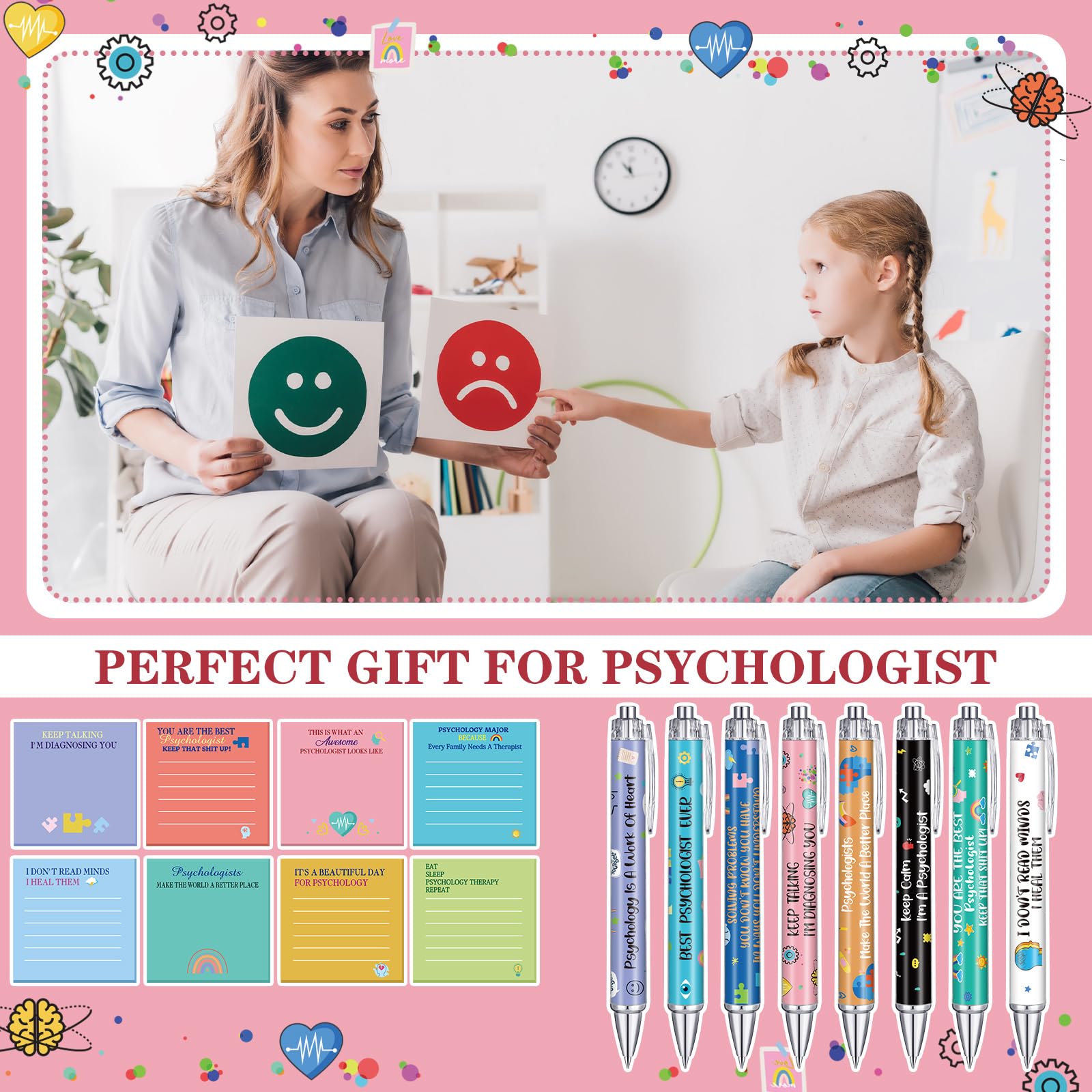 AmazingSpark 24 Sets Psychologist Gifts Include Ballpoint Pens and Sticky Notes for School Psychologist Mental Health Therapist Counselors Psychology Student Birthday Gift