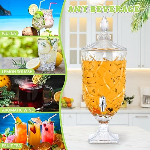 Miniatura 5 de Mumufy Dispensador de bebidas de 1.3 galones, dispensador de bebidas heladas de vidrio para fiestas, dispensador de bebidas de jugo de boca ancha