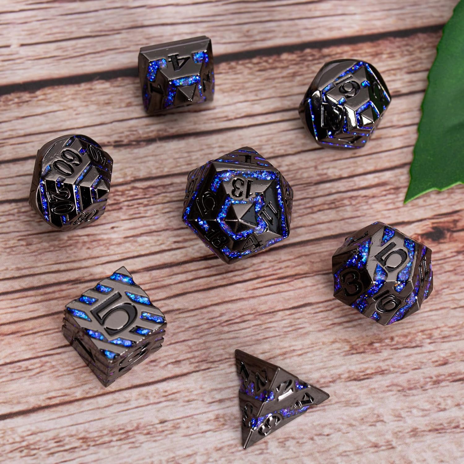 Inlay Metal Dice Set 7pcs, Luxury DND Dice with Decorative Inlay, Heavy Zinc Alloy RPG Dice for Tabletop Games