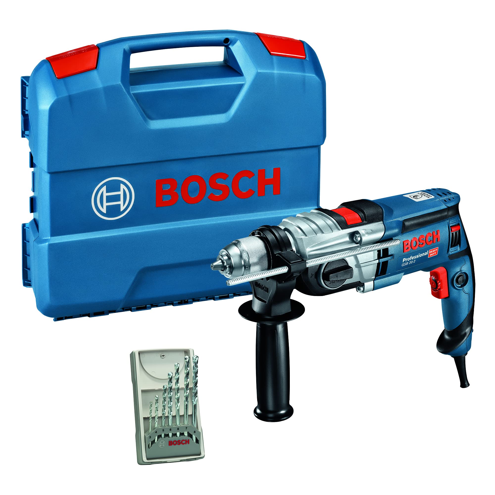 Bosch Professional: wiertarka udarowa GSB 20-2 (850 W, prędkość obrotowa bez obciążenia 3 000 min–1, zestaw osprzętu, walizka L-Case)
