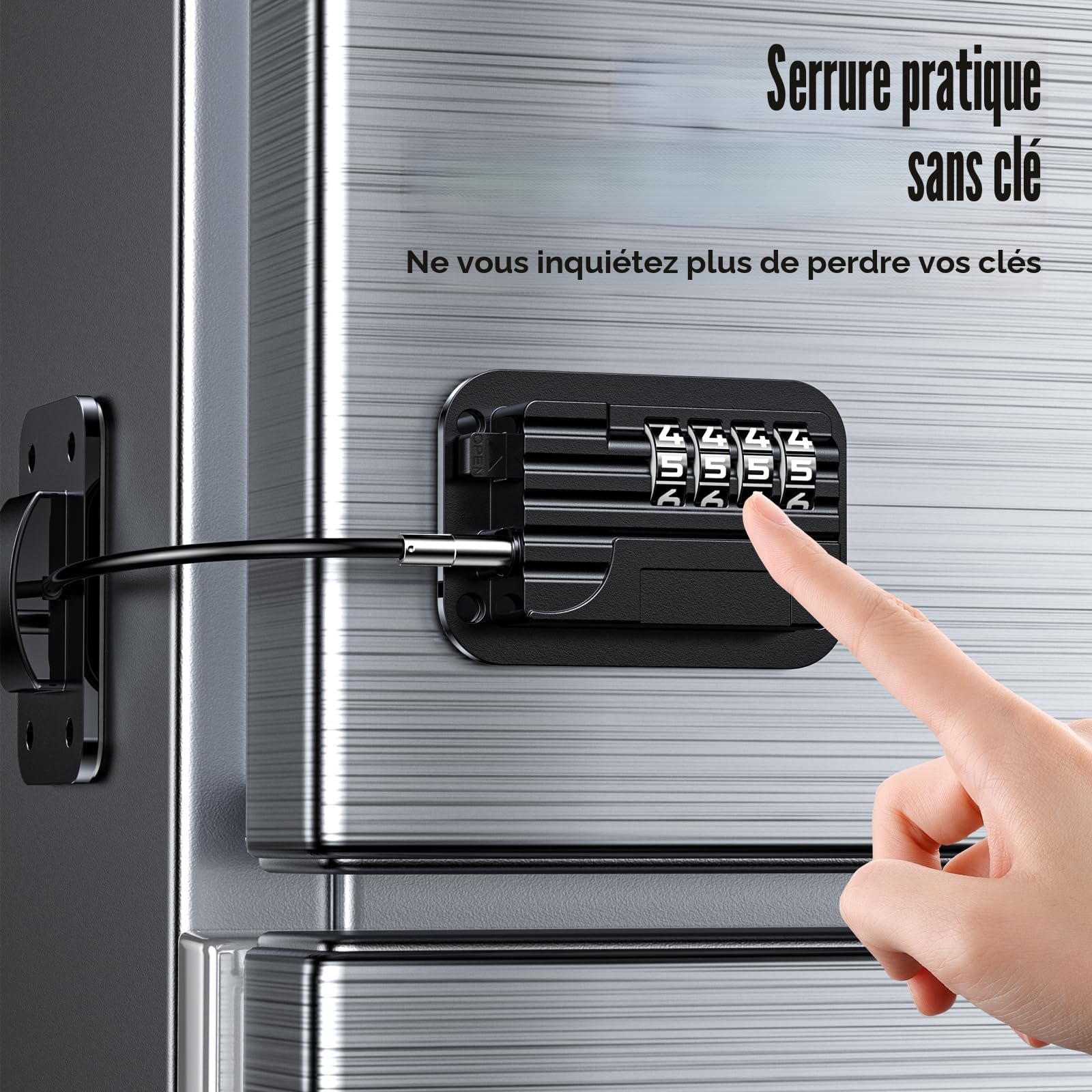 Cadenas Frigo Avec Code -Bloque Porte Sécurité pour Enfants - Verrou de Réfrigérateur Sans Percage ni Outils, Serrure pour Convient Fenêtres Armoire Tiroir (1 Pièce - Noir) (EU Brevet)