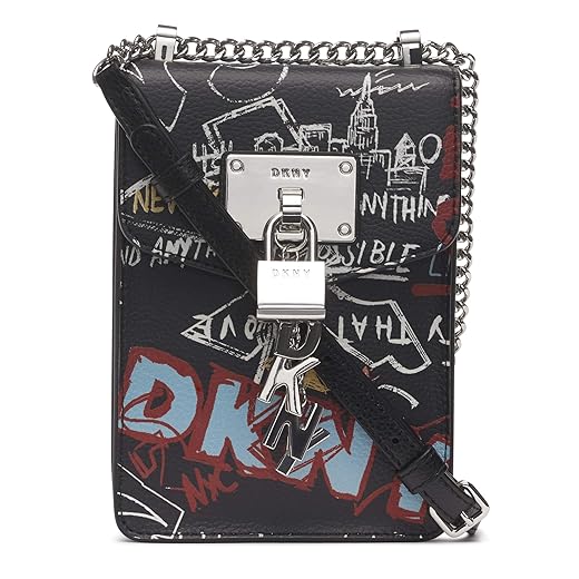 DKNY womens Dkny Elissa N/S Phone Crossbody, Black Graffiti, One Size US