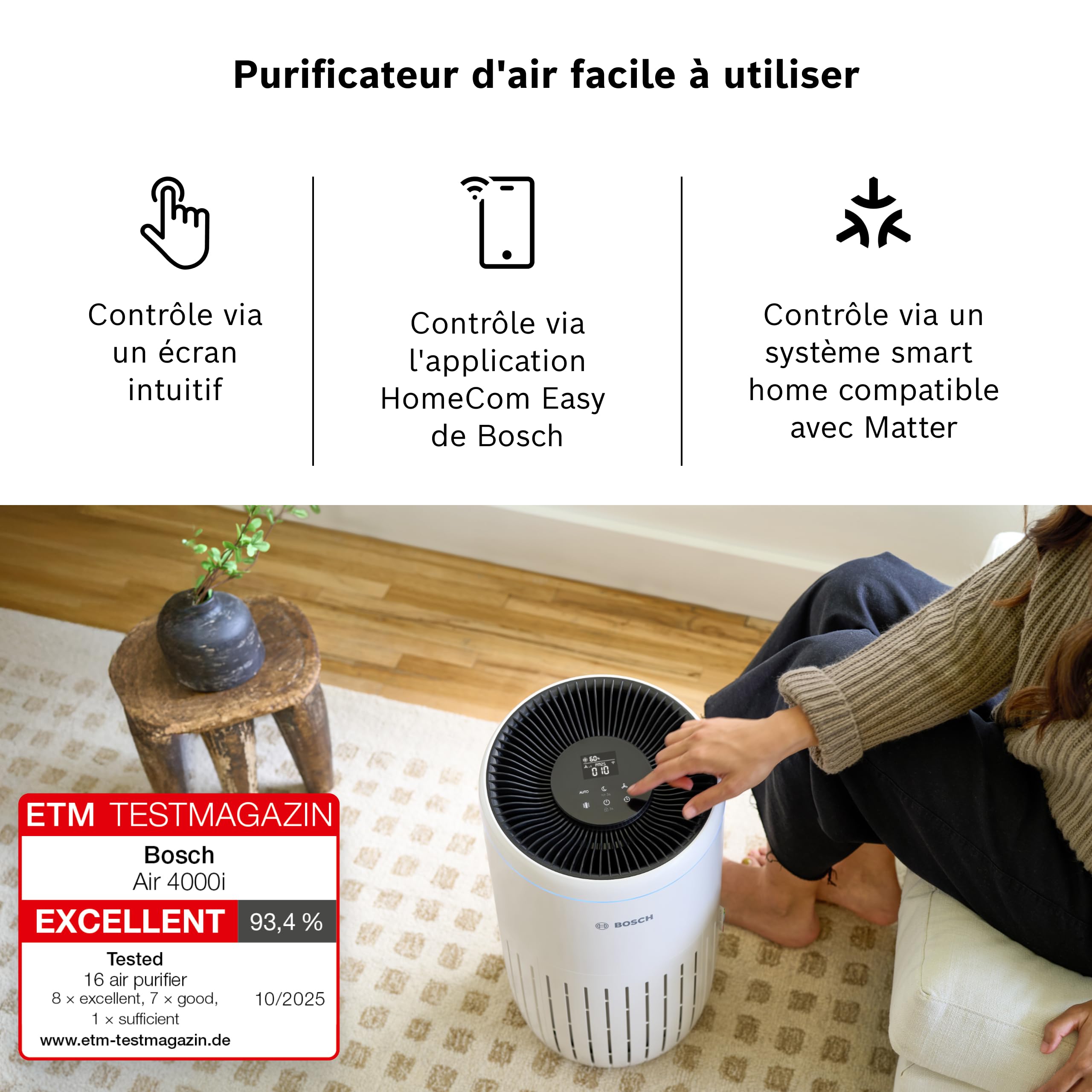 Bosch Air 4000i, Purificateur d'air piloté par app, Pièces jusqu'à 62,5 m²