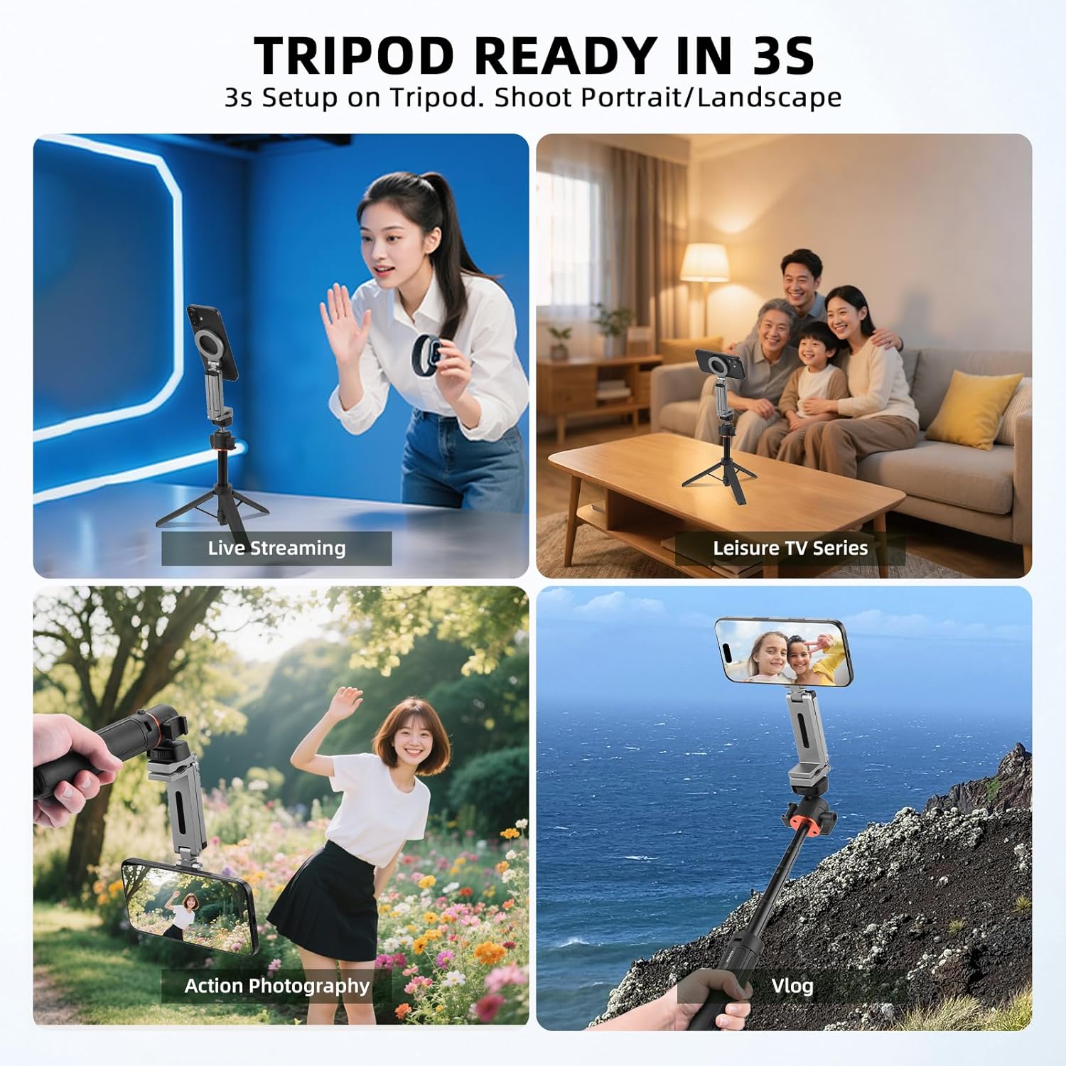 Magnetic Tripod for iPhone, Airplane Phone Holder for MagSafe Selfie Stick Adapter Travel Foldable Clip Clamp Plane Desktop Stand for iPhone 17 16 15 14 13 12 Pro Max Mini Accessories