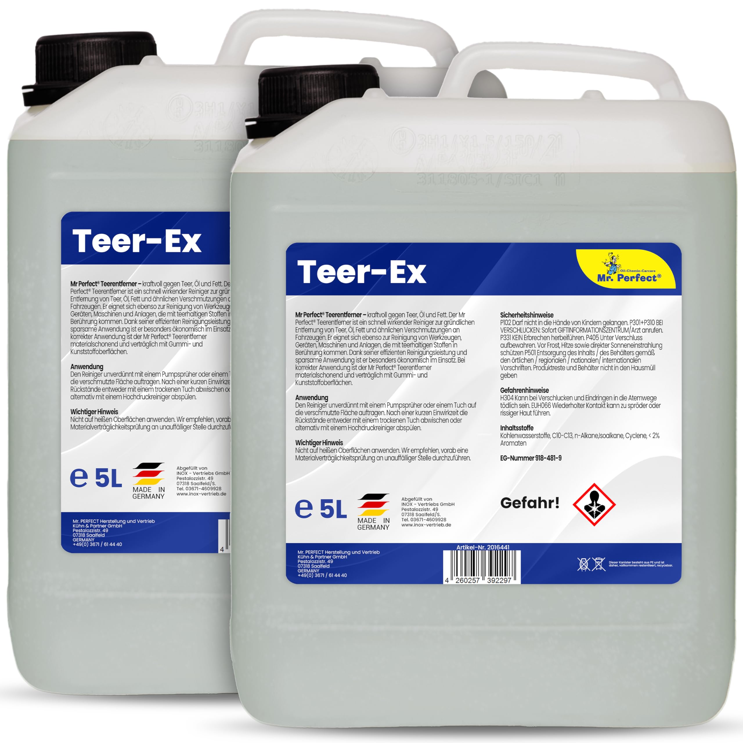 Mr. Perfect® Goudron EX, Dissolvant bitume et goudron pour voiture et outils - 2 x 5 Litres