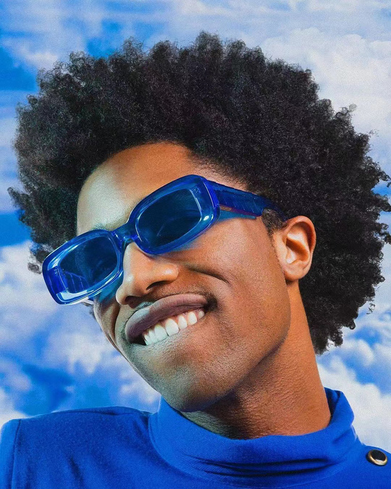 High Quality Oversized Chunky Retro Candy Blue Sunglasses FEISEDY Blue Clout Goggles Sunglasses Women Men Retro Oval  main image 3