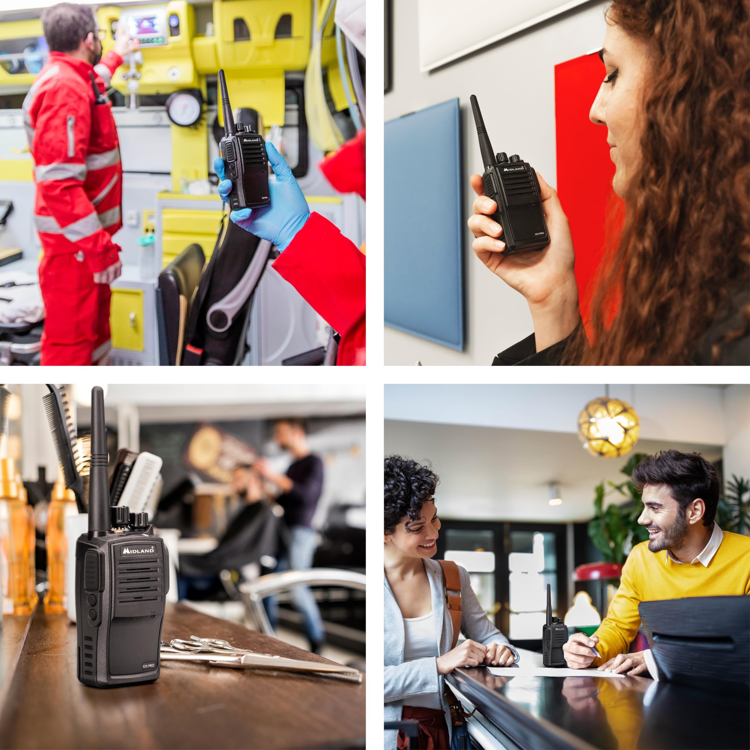 Midland G15 Pro Noise Cancelling C1127.04 - Talkie Walkie PMR 446, Fonction réduction de Bruit, IP67, 32 Canaux, Autonomie 22H, Portée Max de 12km