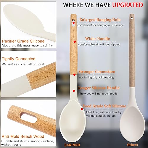 Miniatura 5 de EANINNO Juego de cucharas de cocina de silicona, 3 cucharones de sopa, antiadherentes, cuchara sólida, servidor de pasta para salsa de espagueti,