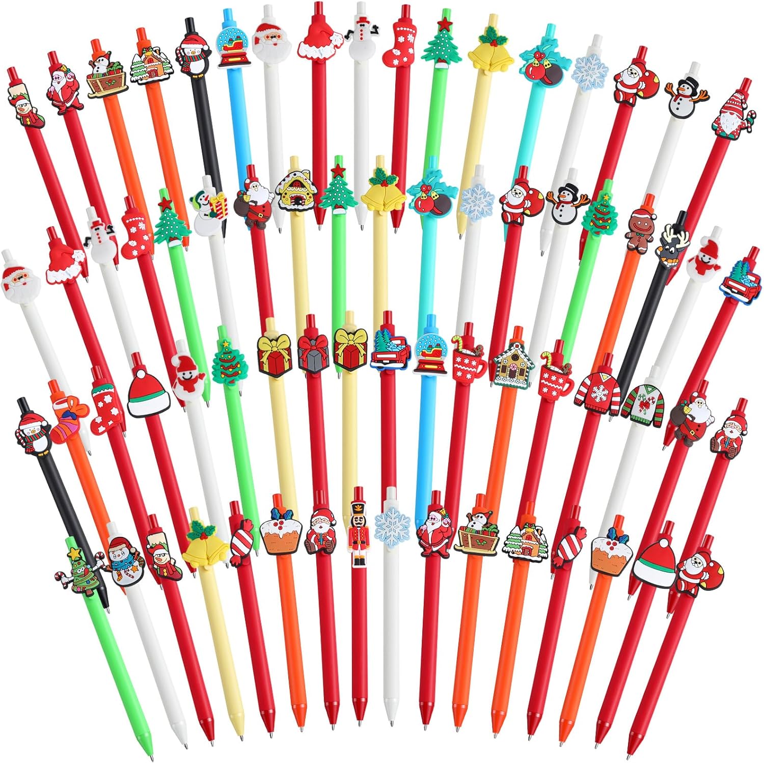 Tenceur 70 Pcs Christmas Pens Novelty Cartoon Christmas Gel Ink Pens Bulk Gift for Xmas Party Favors Rewards Office Home Supplies Goodie Bags Stuffer Gifts (Vibrant Style)