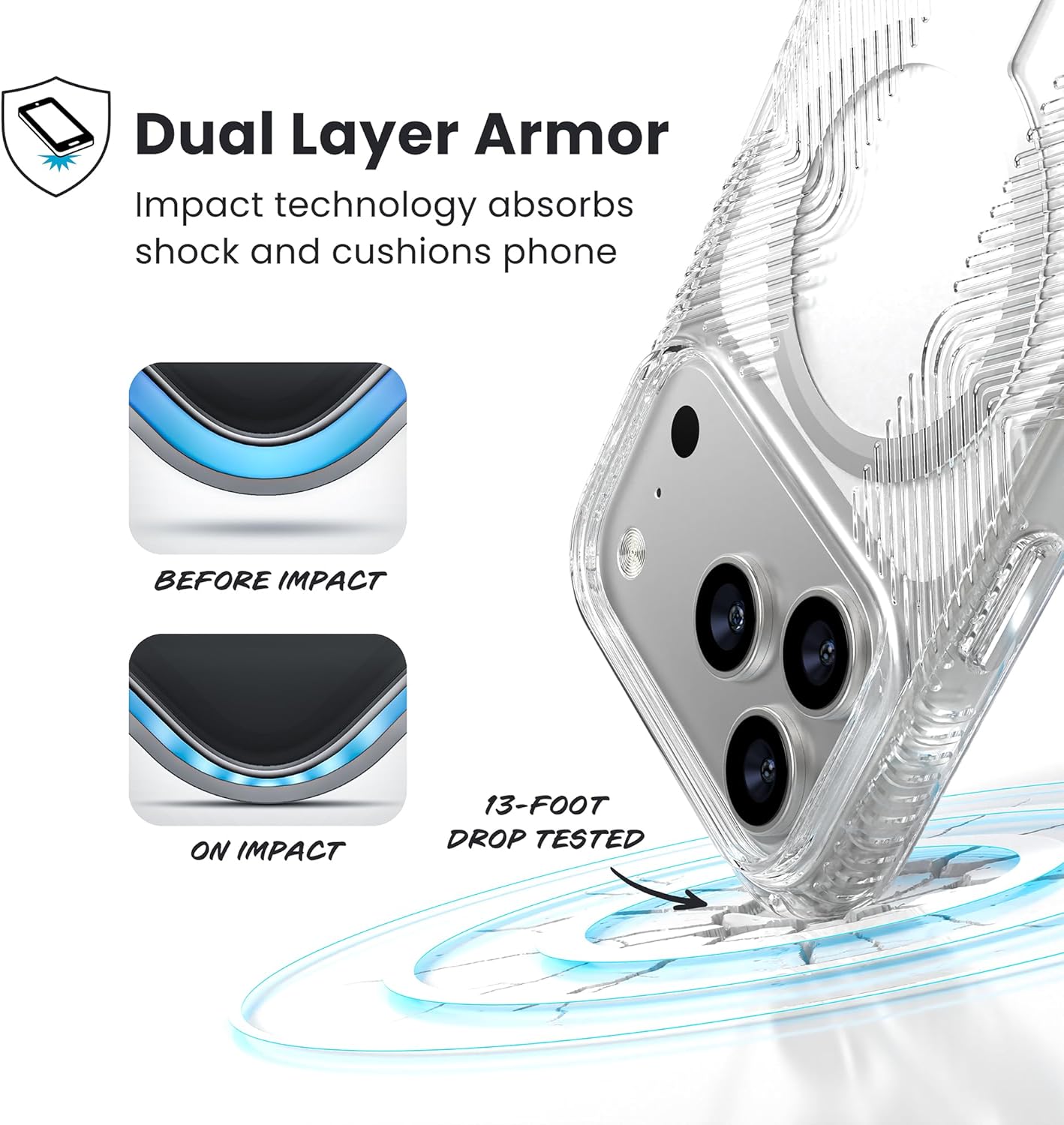Speck Presidio Perfect Clear Grip for iPhone 17 Pro Case, MagSafe-Compatible, Slim Protective Case, Clear/Clear/Silver