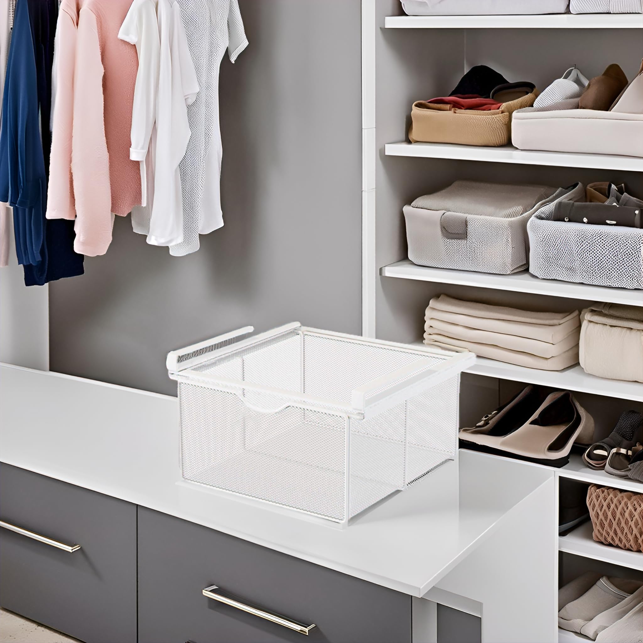Panier Coulissant Suspendu Sous Armoire - Organisateur Gain De Place 38x25x12cm, Pour Stylos, Collations, Sous-vêtements