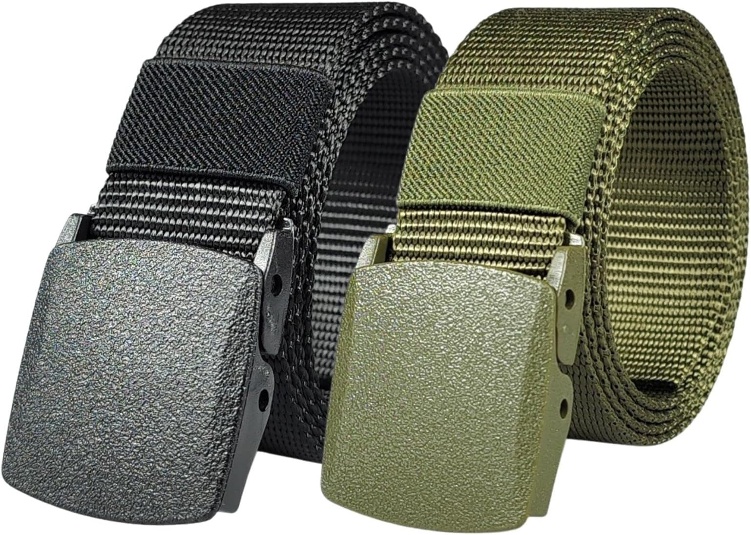 Nylon Tactical Men Belt, 2 Pack Webbing Canvas Outdoor Web Belt with Plastic Buckle gift for Men