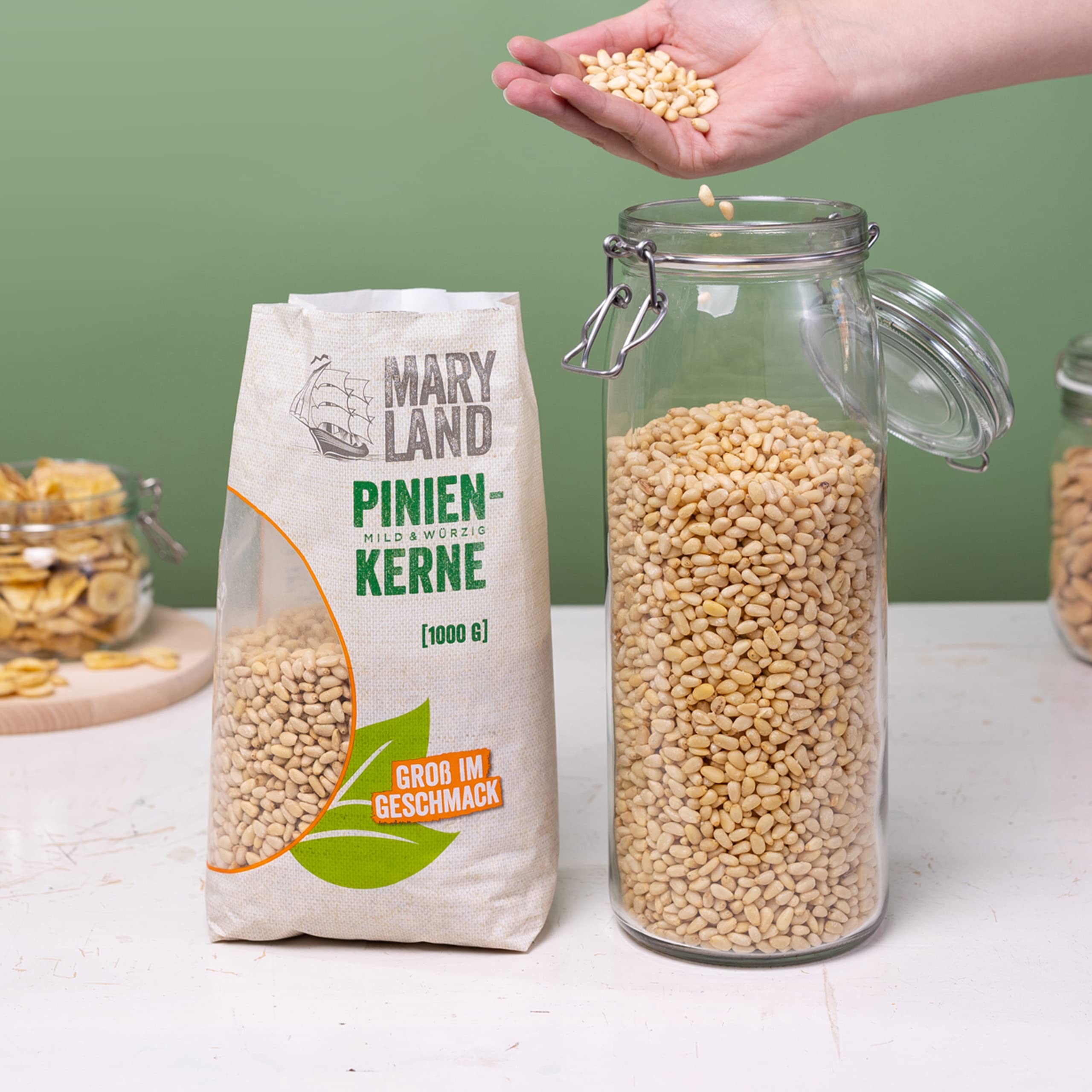 Maryland Pinienkerne 1000g Vorratspackung 4er Pack – Pinienkerne naturbelassen, vegan, frei von künstlichen Aromen, ohne Zusatzstoffe – Im Großbeutel genießen (4 x 1000g)