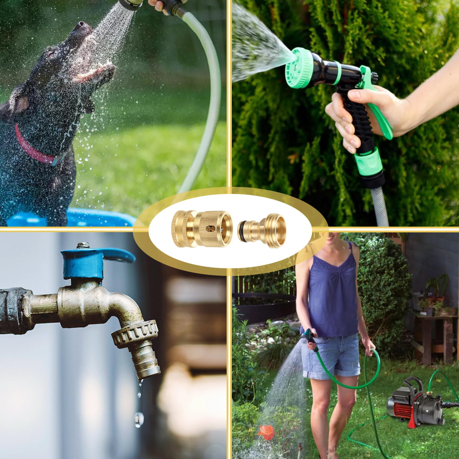 Confezione da 8 connettori rapidi per tubo da giardino, in ottone massiccio, filettatura da 3/4", senza perdite, per tubo dell'acqua femmina e maschio
