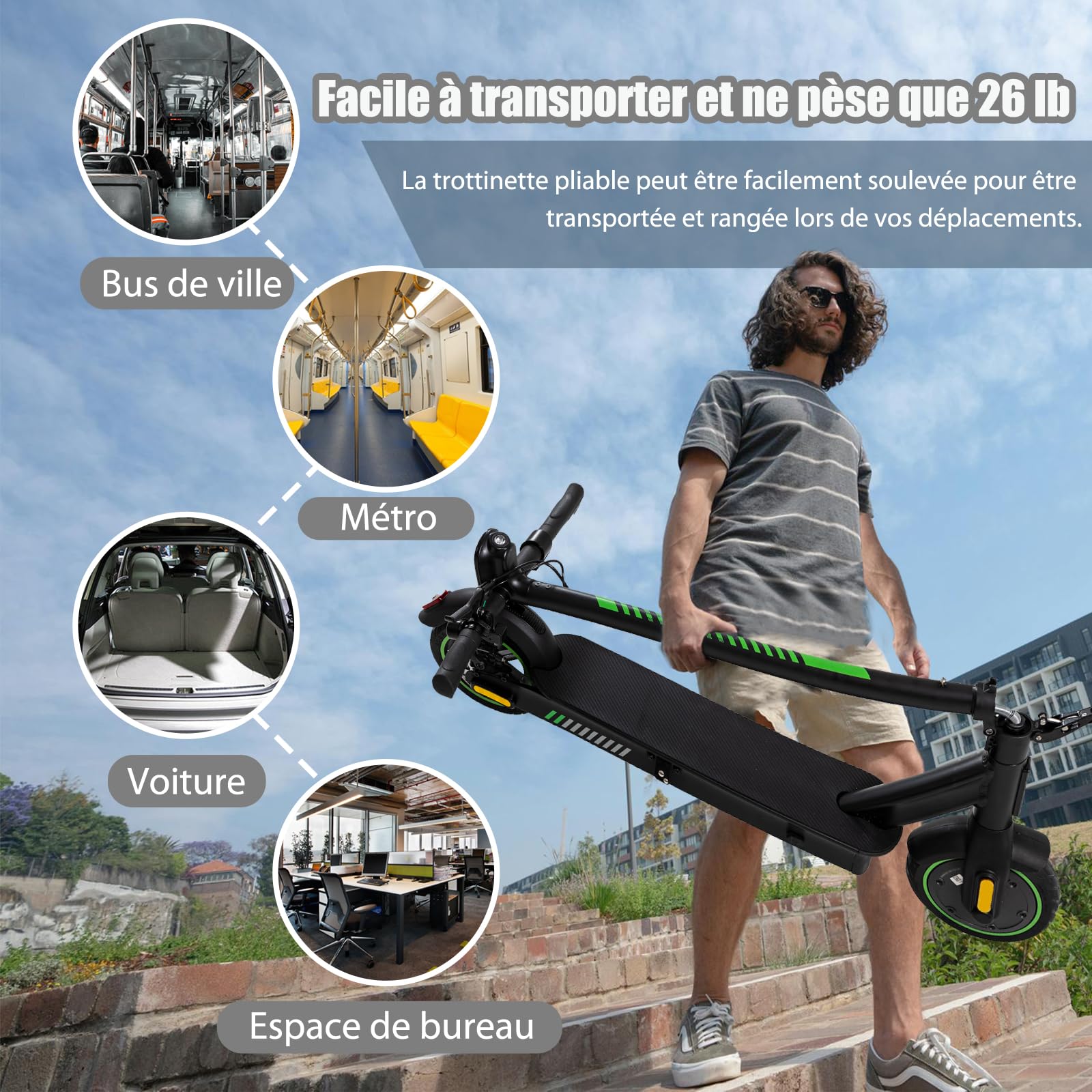 Trottinette Électrique Adulte Pliable - Autonomie 30 Km, Vitesse Max 25 Km/h, Moteur 500W, Batterie 36V 7.8Ah - Double Freinage