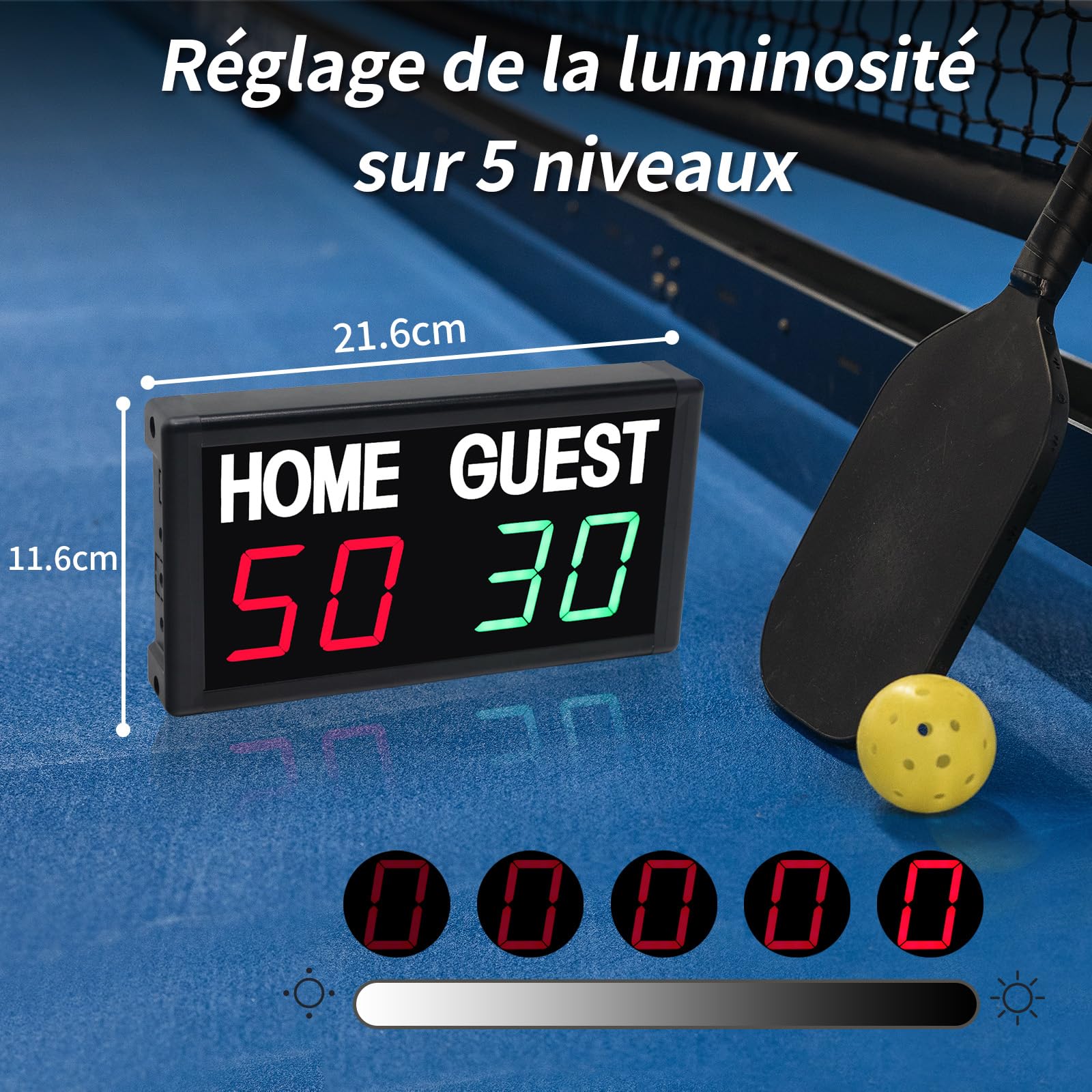 Tableau de Bord Numérique 1,8 Pouces LED Tableau de Score électronique avec Télécommande pour Basketball, Volley-Ball, Sports d'intérieur et d'extérieur