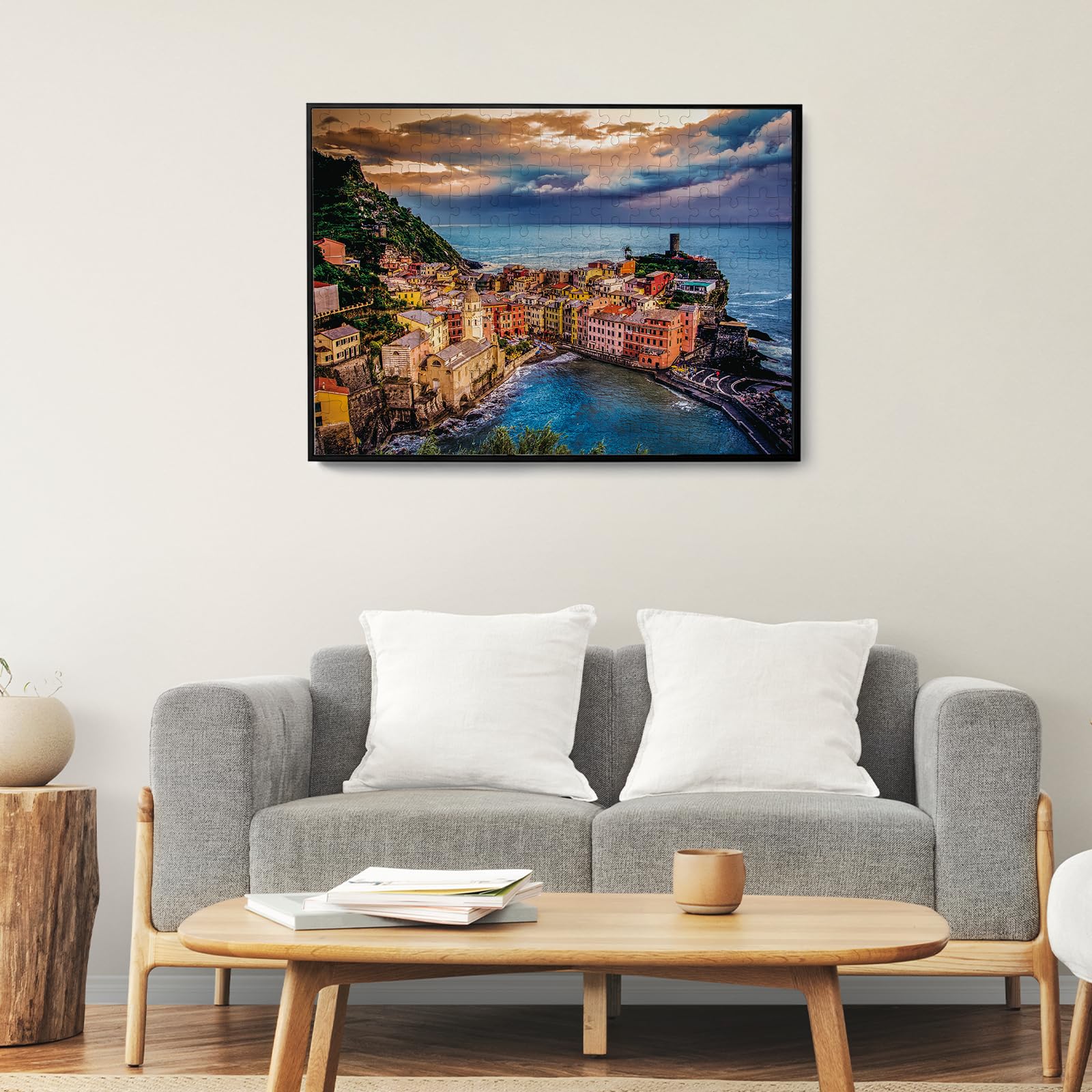 Rundes 1000-Teile-Puzzle 'Cinque Terre Sonnenuntergang' – Kreative Herausforderung Für Erwachsene & Familien