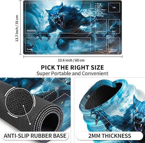 Miniatura 3 de Tapete de juego con zonas para juegos de cartas MTG, alfombrillas de juego mágicas de mesa de 24 x 14 pulgadas, mesa de juego de mesa Commander,
