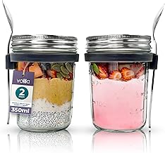 volila Overnight Oats Contenitore 350ml - Pack de 2 Vaso Cristal Con Tapa para Avena, Yogurt, Fruta, Set para Tarro Cristal Hermetico con tapa