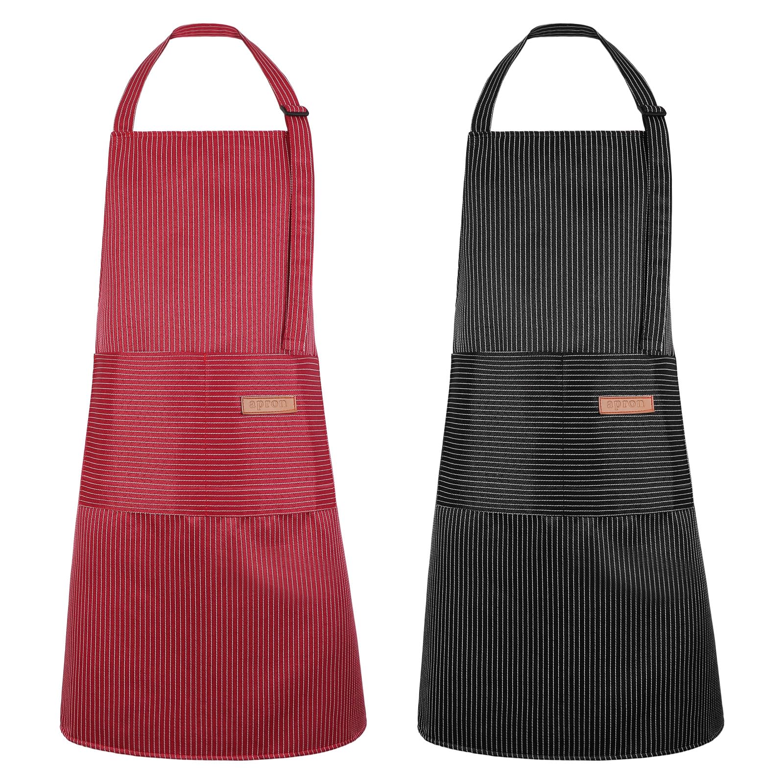 saerryor 2 Pack Unisex Adjustable Bib Apron with Pockets Cooking Kitchen Chef Women Men Aprons for Home Kitchen,Restaurant,Coffee House,Black,Red — image 1
