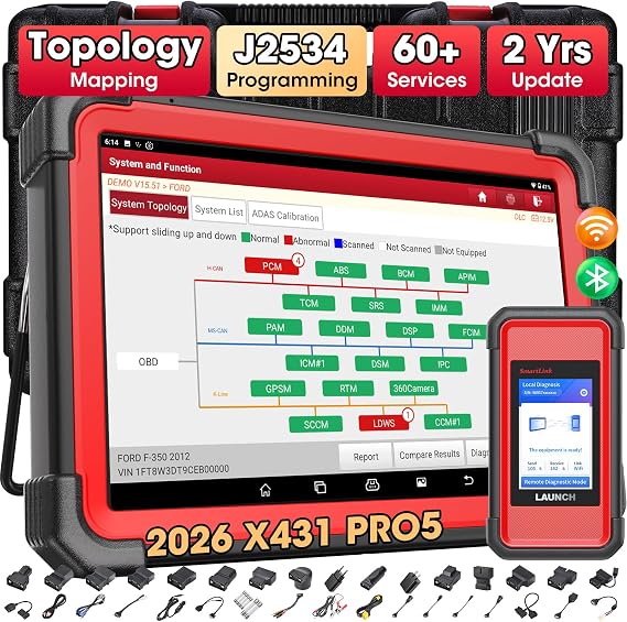 LAUNCH X431 PRO5 J2534 Protocol Bidirectional Scan Tool with SmartLink C V2.0, Car Diagnostic Scanner with Topology Mapping, 60+ Services, Intelligent Diagnostics, Guided Functions, 2-Year Free Update