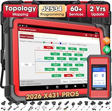 LAUNCH X431 PRO5 J2534 Protocol Bidirectional Scan Tool with SmartLink C V2.0, Car Diagnostic Scanner with Topology Mapping, 60+ Services, Intelligent Diagnostics, Guided Functions, 2-Year Free Update