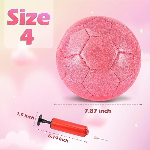 Miniatura 2 de DLUGOPIS Balón de fútbol rosa con purpurina tamaño 4 con bomba de aire, juego de pelota de fútbol para niños pequeños, varios tamaños para niños de