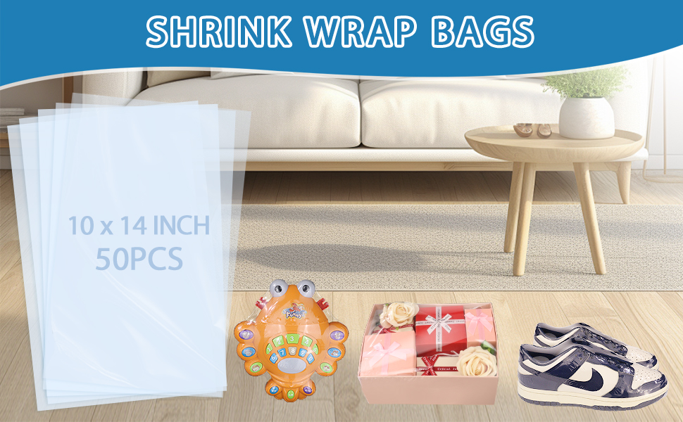 Image of Yeumk Shrink Wrap Bags 50PCS 10x14 Inches Clear PVC Heat Seal Bags Heat Shrink Wrap Bags for Soap, Bath Bomb, Book, Shoes, Jars, Film DVD /CD, Candles, Homemade DIY Projects, Christmas Gift, Halloween