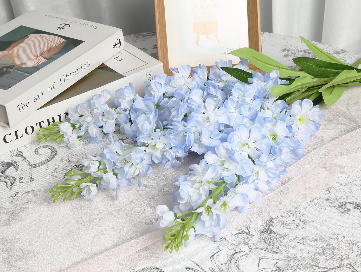 Light Blue Delphinium Artificial Flowers 5PCS Silk Flowers with Stems Snapdragon Long Stem for Tall Vase Home Wedding Centerpieces Decor (Light Blue)