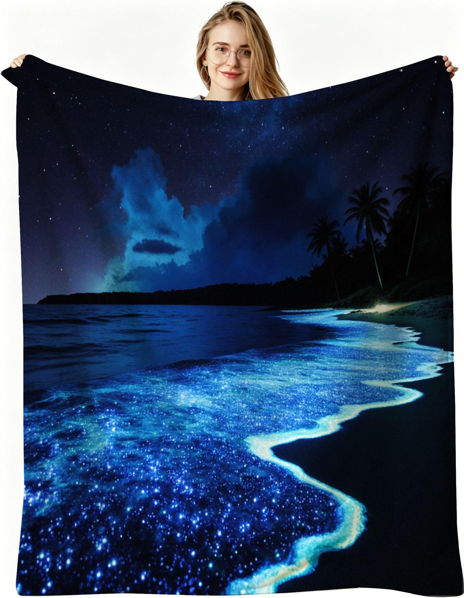 Couverture plaid polaire enfant 130x150 vagues bleues flanelle AW614