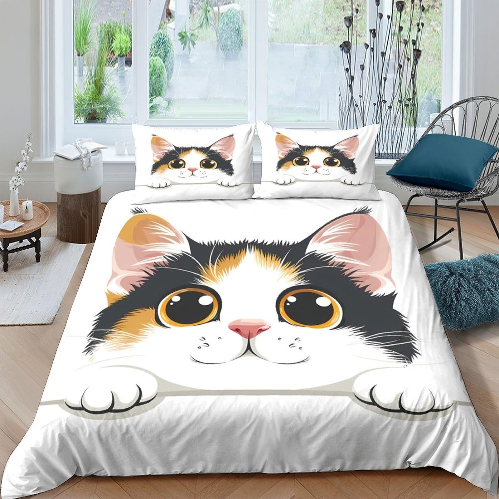 Ctjqhvkz Style-1 3D Printed Calico Cat Fitted Sheet Microfiber Soft Cartoon Animal Bed Cover For Bedroom Dorm Mattress Protection Decor Single（135X200cm）