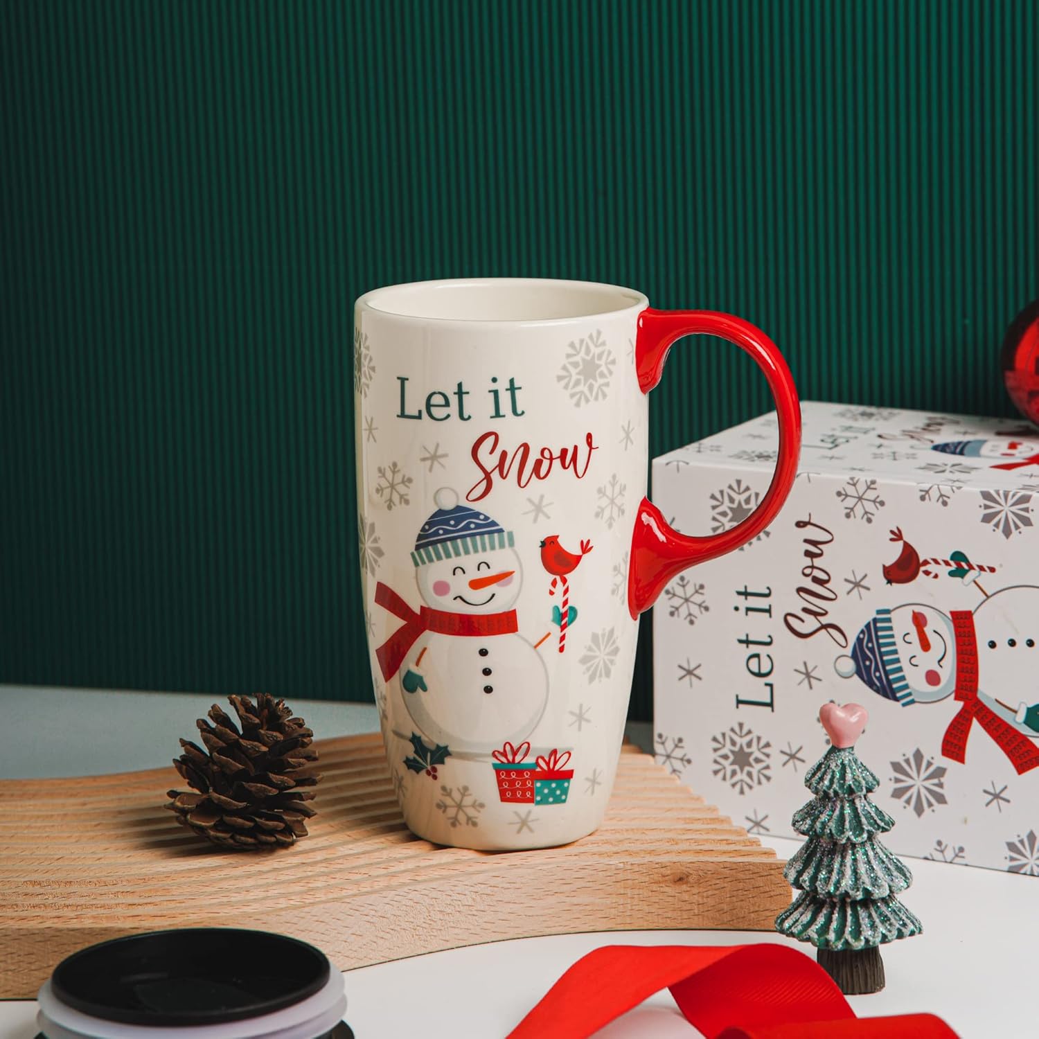 Topadorn Christmas Ceramic Coffee Travel Mug with Sealed Lid Tea Cup with Color Box, Microwave & Dishwasher Safe, 17oz Unique Coffee Mug for Latte & Hot Chocolate, Snowman - Image 5