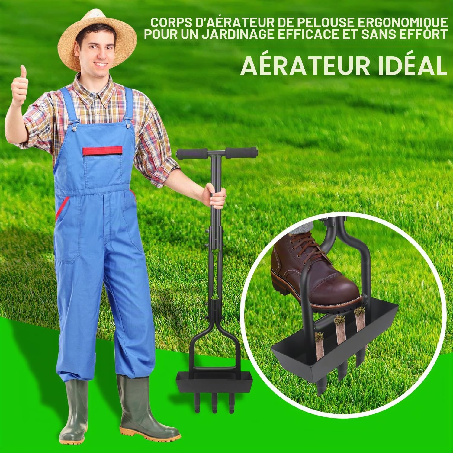 Aérateur de pelouse – Aérateur de pelouse, Outil de carottage de pelouse avec Plateau de Rangement pour Noyau de Sol, aérateur Manuel pour l'entretien du Jardin et de la Cour