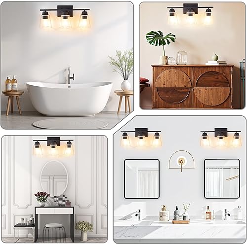 Miniatura 7 de hykolity Lámpara de tocador de 3 luces, juego de baño todo en uno de 5 piezas con toallero, anillo, gancho para bata y portarrollos de papel