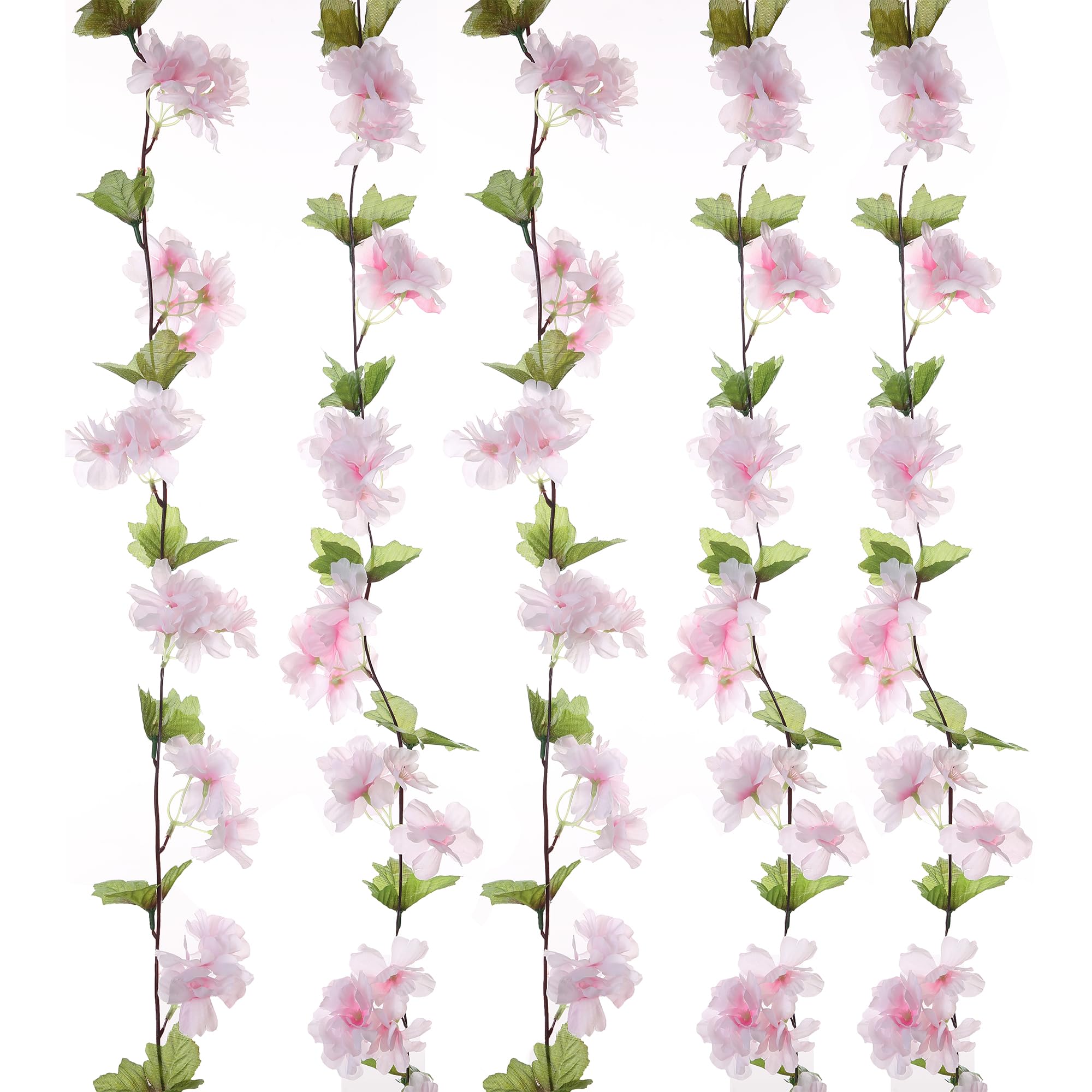 UUPP 2Pcs Artificial Cherry Blossom Flower Garland Silk Fake Hanging Flower Vines for Home Wedding Decoration 7.2FT, Light Pink