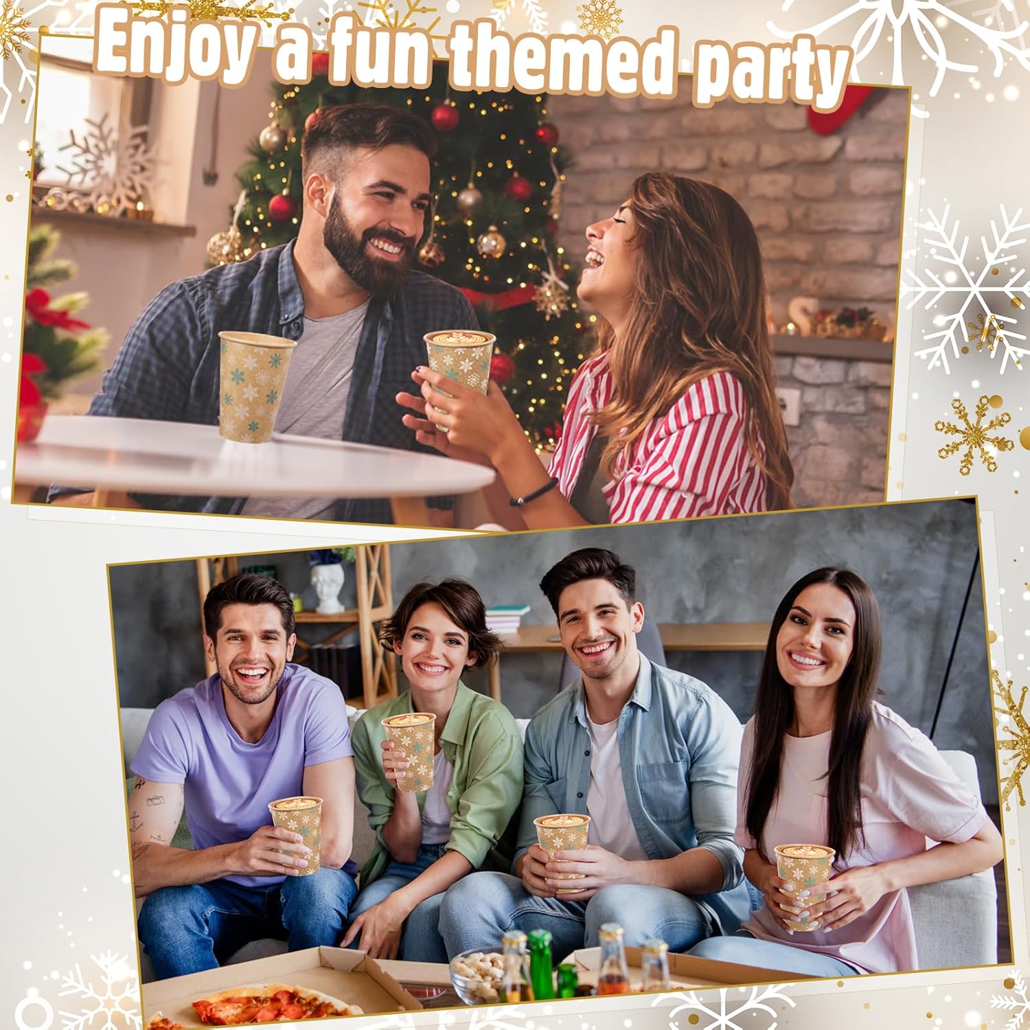 50 Pcs St. Patrick’s Day Shamrock Coffee Cups Disposable Paper 12 oz Irish Green Clover Paper Cups for Holiday Birthday Party Supplies (Snowflake) - Image 3