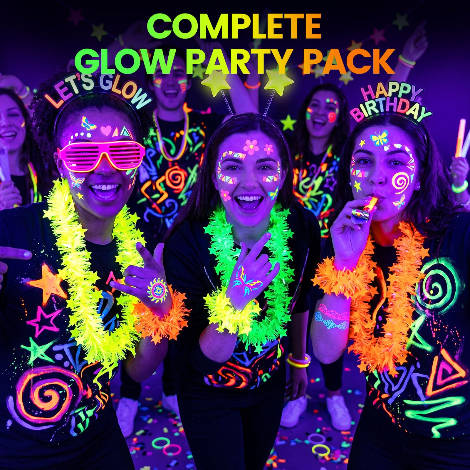 LovesTown 24PCS Neon-Themed Party Favors with Lei Necklaces & Bracelets