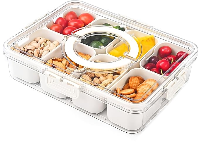 Divided Fridge Storage Boxes With 8 Serving Veggie Tray with Lid & Handle, Fridge Organizer with Removable Compartment, Fridge Storage Containers, Pantry Organizer Kitchen Accessories, 1 Piece