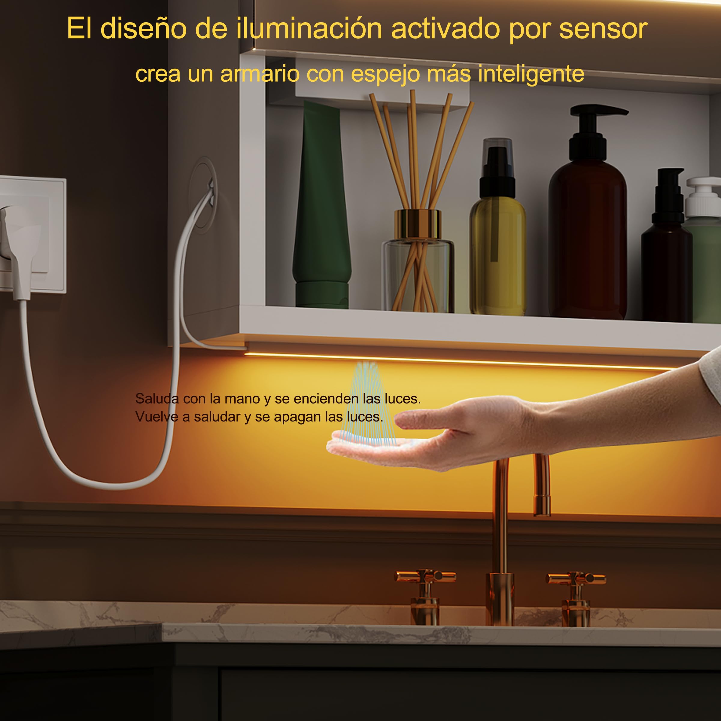 Armario Baño con Espejo LED iluminación y Función de desempañadora Armario Baño Espejo de Pared con reloj y pantalla de temperatura, Enchufe,4 compartimentos y Soporte para secador de Pelo,47x80x16cm