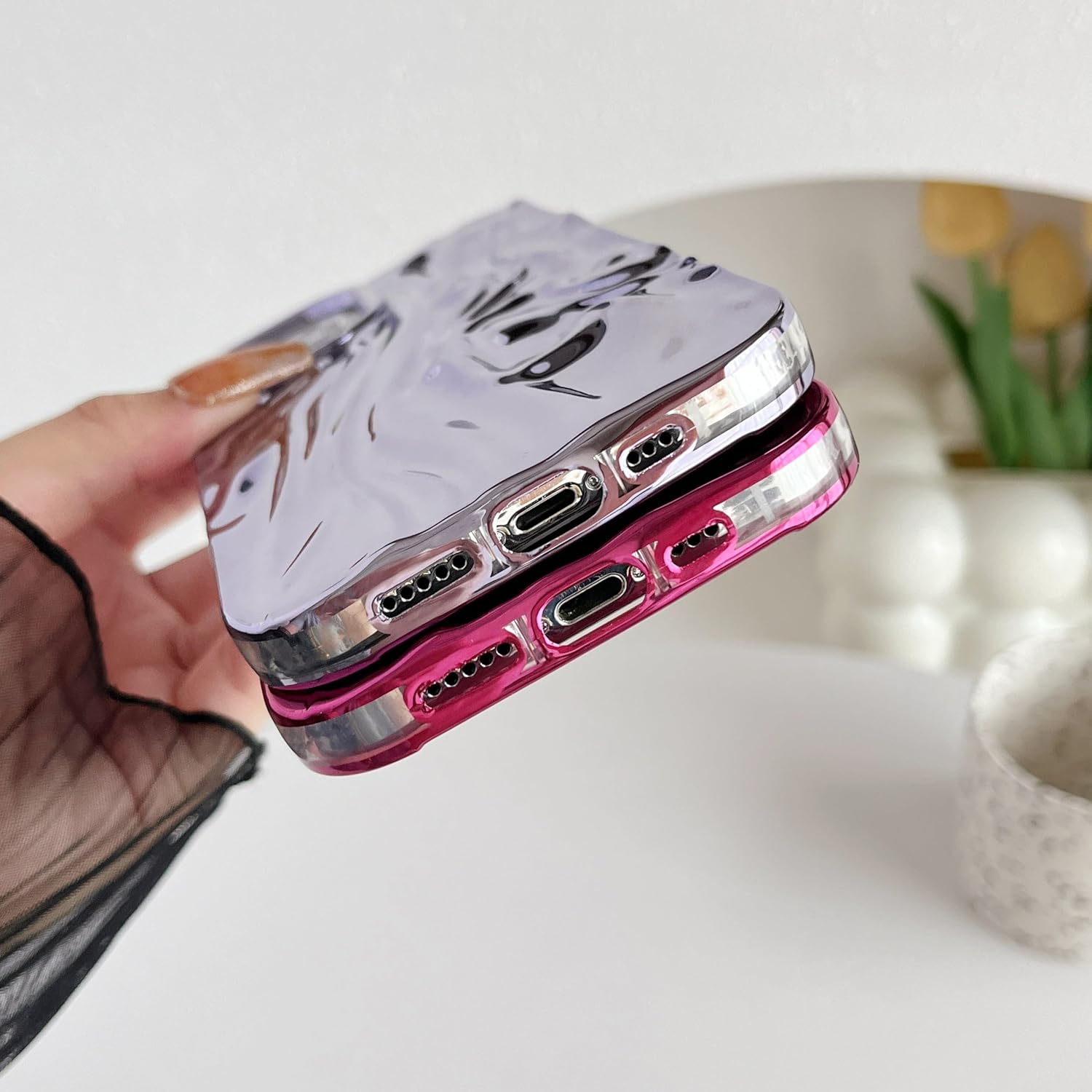 Caseative for iPhone 12 Pro Case,Pleated Water Ripple Chrome Wave Pattern Soft Phone Case (Gold) - Image 6