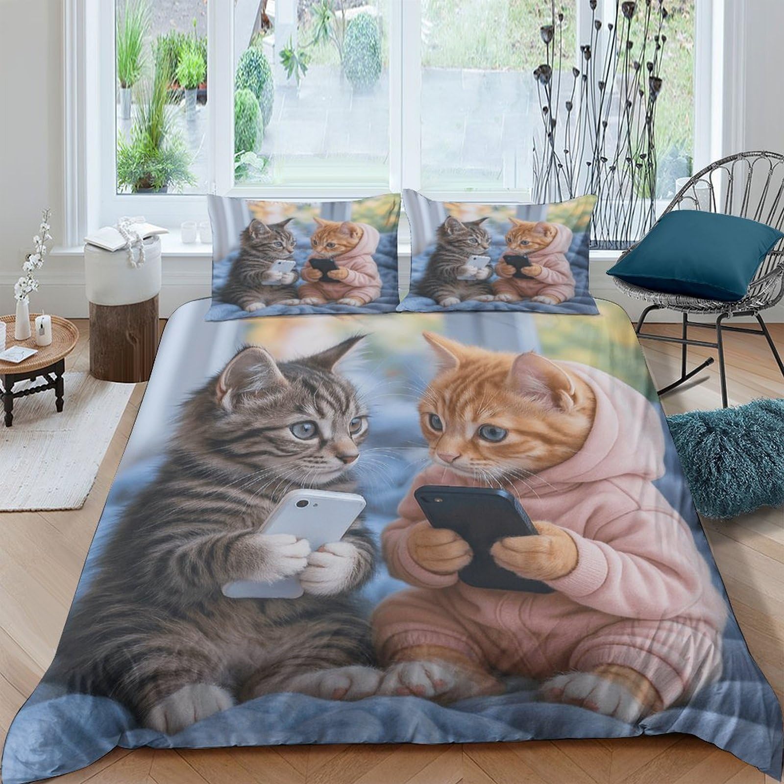 Housse de couette chaton 3D pour éviter la transpiration nocturne avec linge de lit léger