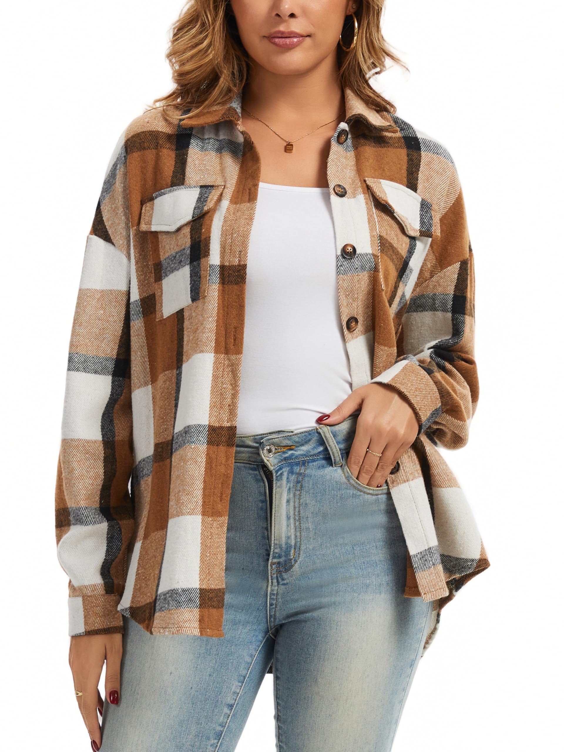 Enjoyoself Damen Flanellhemd 100% Baumwolle Langarm Holzfäll