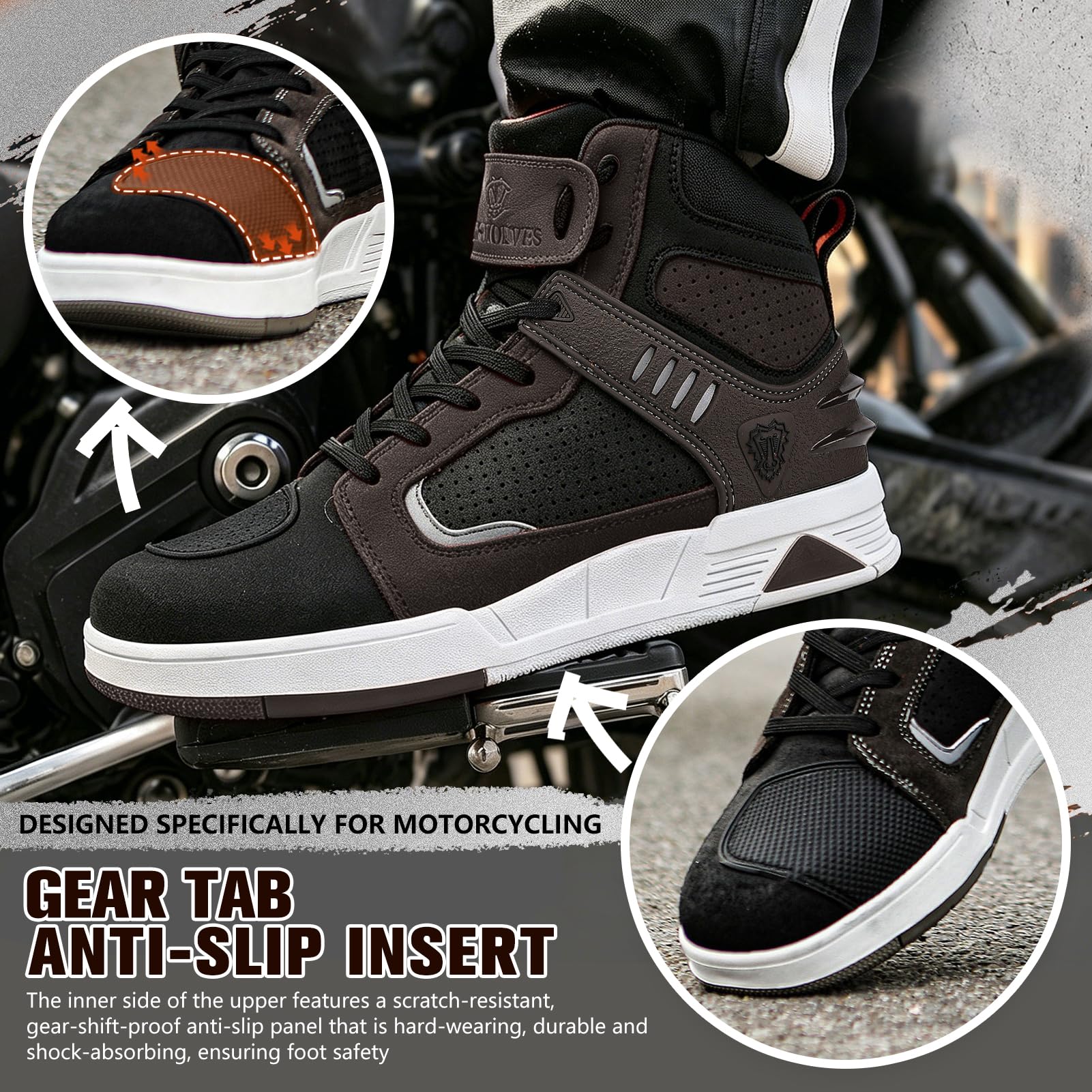 Botas de Moto para Hombre de Cuero con Cremallera Lateral