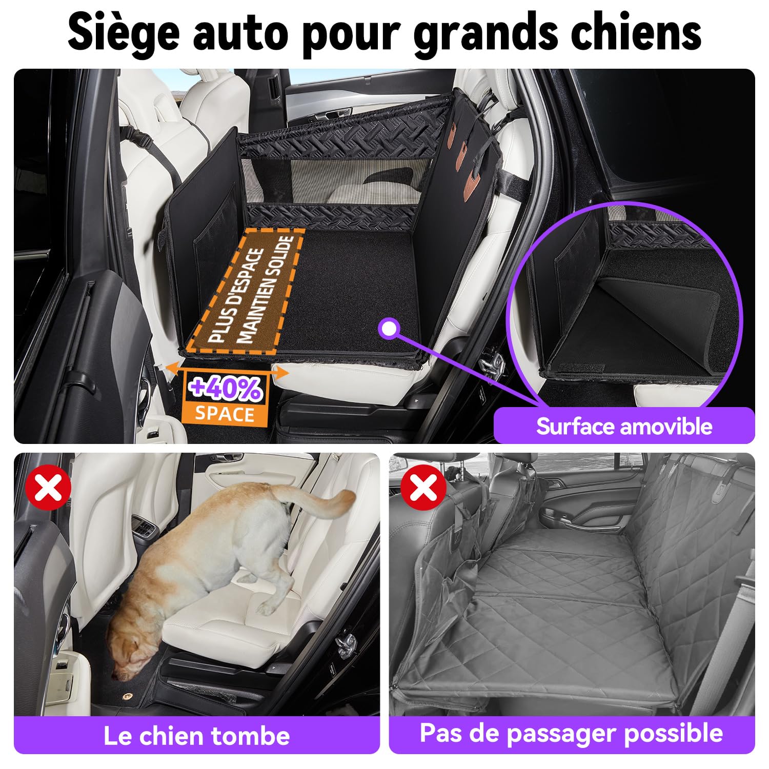 GGW Asiento trasero para perros medianos y grandes – Asiento de seguridad con correa de fijación, asiento para perros antideslizante e impermeable como cama para perros para coche, SUV — view 2