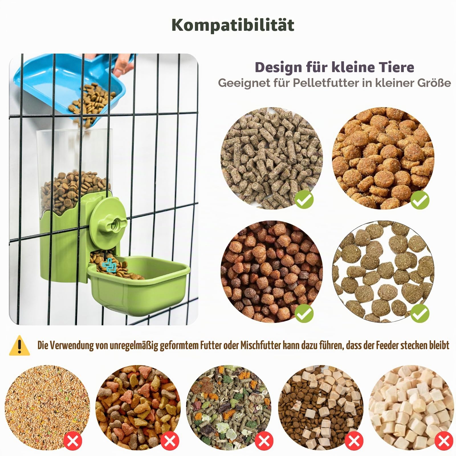 Automatischer Futter Wasserspender für Haustiere, Hängend Wasserflaschen Futterspender für Käfige, Futterstation für Welpen, Kätzchen, Kaninchen, Meerschweinchen, Chinchillas, Frettchen, Igel (Grün)