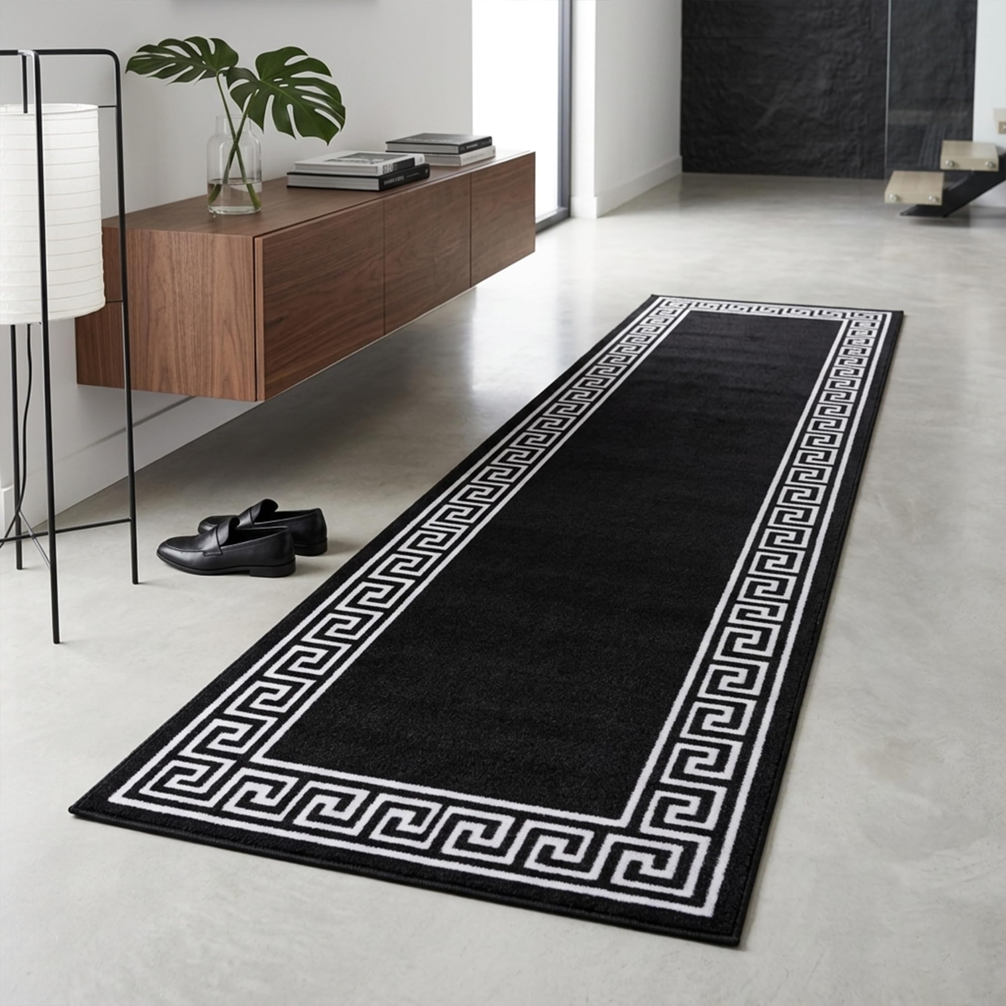 Rugs Haven - Elysia Washable Hallway Carpet Runners, Non-Slip Floor Mats for Kitchen, Living Room, Corridor, Entryway, Door Entrances (Black&Grey, 80x300cm)