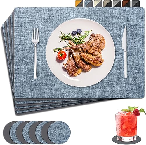Juego de 8 manteles individuales con posavasos de doble cara, resistentes al calor, resistentes a las manchas, manteles individuales de piel